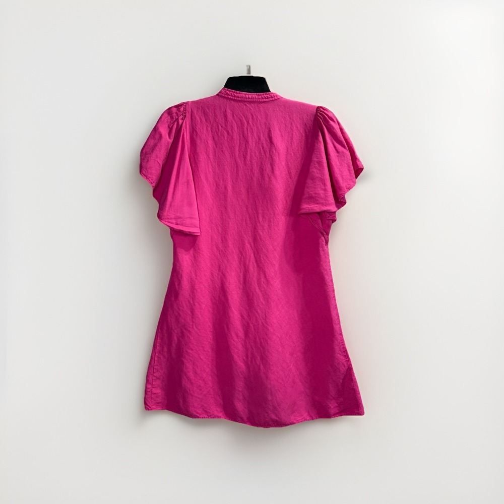 LOFT Flutter Sleeve Dress Women's Medium Hot Pink Linen Blend Pintuck Boho Tunic - Picture 2 of 6